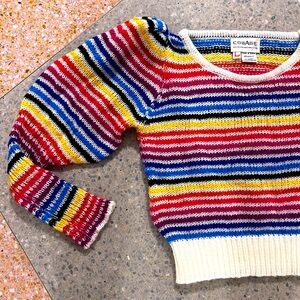 Rainbow 80's striped cropped long and puff sleeve sweater by Collage
